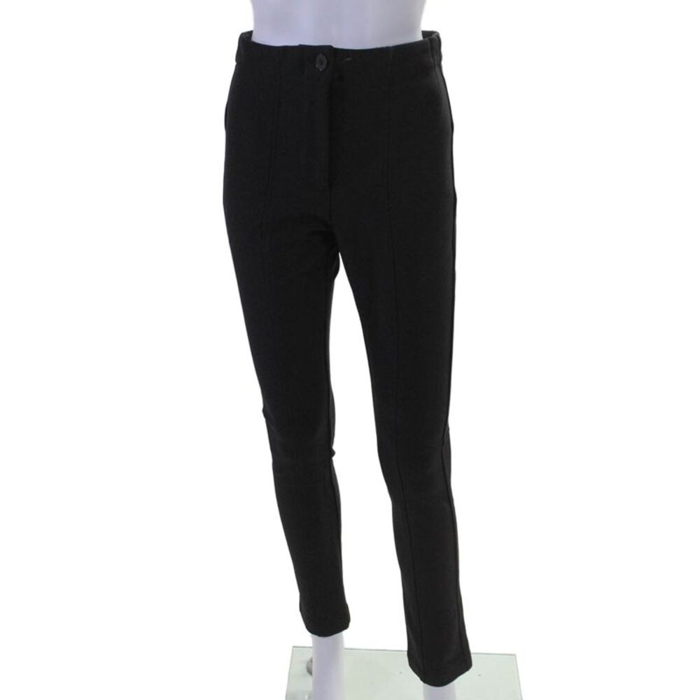 Hengst Womens Cotton Blend Mid-Rise Button Closure Tapered Pants Black Size M